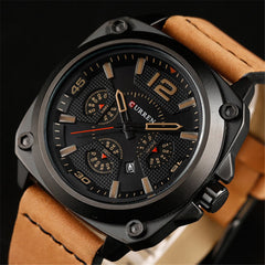 Curren 8260 Sports Leather Strap Analog Dail Watch Alloy Case Quartz Watch - Black, Brown