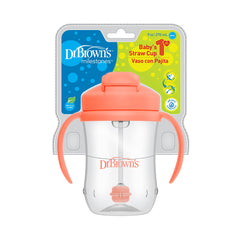Dr. Brown's Milestones Baby's First Straw Cup, Training Cup with Weighted Straw, 9oz/270mL, Coral, BPA Free, 6m+