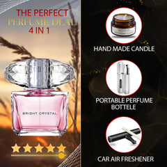 Bright Crystal Perfume for Women- Women's Fragrances Gift Set with Lavender Soy Wax Candle, Car Air Freshener & Portable Perfume Atomizer- Bright Crystal Eau de Toilette Spray- 3 Fl Oz