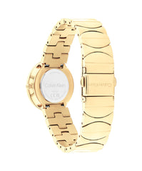 CALVIN KLEIN WOMEN'S SILVER WHITE DIAL IONIC PLATED THIN GOLD STEEL BRACELET WATCH - 25100043