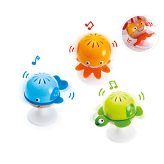 Hape Stay-Put Rattles 3-Piece Baby Toy Set with Suction Cups, Bright, Colorful Sea Animal Toys Whale, Turtle, Octopus Suction Toys, Sensory & Motor Skills, Infant Toys, Highchair Toys, Mealtime Toys