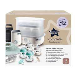 Tommee Tippee Closer to Nature Complete Feeding Set, Electric Steam Steriliser with Insulated Bottle Bag, Newborn Baby Bottles and Easiwarm Bottle Warmer, White