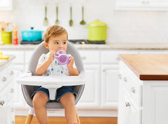Munchkin Gentle Transition Trainer Cup, Spout transition from bottle to spill proof cup, leak proof and anti-slip handle for Baby/infant, boys and girls, 4oz Capacity, 4 months and above, Purple