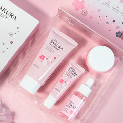 Fashion Base Skin Care Set - Sakura Skin Care Sets & Kits - Women Gift Sets with Cleanser,Serum,Eye Cream,essence Cream - Beauty Products For Women - Skin Care Routine Travel Kit (SetB)