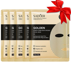 Honeycomb Face Mask with Collagen and Royal Jelly, Lifting and Firming Gel Mask, Gold, 5 Pack