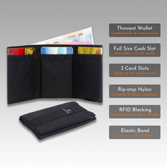 LIGHT FOLD Slim Minimalist Wallets for Men Trifold Nylon Card Holder Men's Wallet Ultra Thin & Stylish Design Front Pocket Wallet with RFID Blocking Hold Up to 12 Cards & Cash, Blue Green, One size