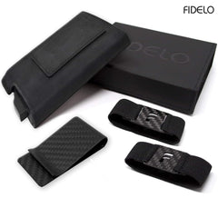 Fidelo Minimalist Wallet for Men - Slim Credit Card Holder RFID Mens Wallets with Magnetic Money Clip Removable Black Leather Case - Black Crazy Horse Leather and Carbon Fiber