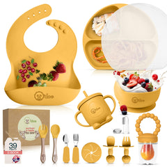 O'doe Baby Led Weaning Feeding Supplies for Toddlers, Baby Feeding Set | Suction Silicone Baby Bowl-Self Eating Utensils Set with Spoons, Bibs, Toddlers Spoon Set | Plate Kit