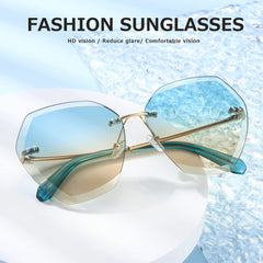 AEVOGUE Sunglasses For Women Oversized Rimless Diamond Cutting Lens Sun Glasses AE0534
