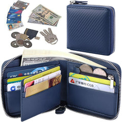 Huztencor Zipper Wallet Men RFID Blocking Leather Bifold Credit Card Wallets (FBA) - Carbon Fiber Blue
