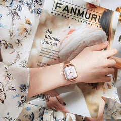 SKMEI Wrist Watch for Men Women, Fashion Waterproof Quartz Analog Watch with Time Date, Rectangle Dial Business Dress Hand Watch for Couple - Rose Gold