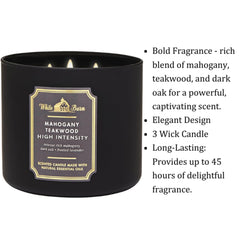 Bath & Body Works White Barn 3-Wick Candle in Mahogany Teakwood High Intensity