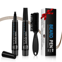 KASTWAVE Beard Pencil Filler for Men - 4 Forks Grooming Beard Pencil with Brush, Waterproof Sweatproof & Long Lasting, Natural Beard, Ideal Gifts for Dad Husband Boyfriends (Dark Brown, 1 PCS)