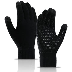 TERRIFI 2 Pairs of Winter Knit Gloves, Warm Full Fingers Men Women with Upgraded Touch Screen - Anti-Slip Glove Fleece Lined for Winter Outdoor sports for Winter Outdoor sports, 21x11CM/Black