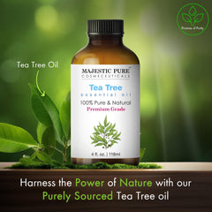 MAJESTIC PURE Tea Tree Essential Oil – Large 118 ml Bottle | 100% Pure & Natural | Premium Grade Essential Oil for Hair Care, Skin, Aromatherapy, Diffusers, Massage & Humidifiers