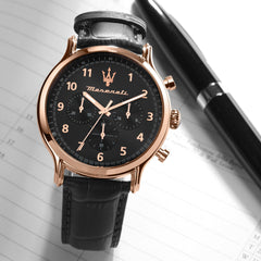 Maserati Epoca Men's 42mm Strap Watch Limited Edition Chronograph Analogue - R8871618015 - black/black sunray