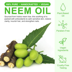 NIKITA.VIVI Organic Neem Oil 60ml, 100% Pure Natural Cold Pressed Neem Oil for Skin Hair and Nails, promote Healthy Hair Growth, Nourishes Skin, Reduces Fine Lines, Nail Fungus Treatment Oils Serum