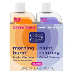 Clean & Clear 2-Pack Day and Night Face Cleanser Citrus Morning Burst Facial Cleanser with Vitamin C and Cucumber, Relaxing Night Facial Cleanser with Sea Minerals, Oil Free & Hypoallergenic Face Wash