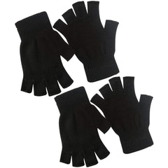 monochef 2 Pair Half Finger Gloves Winter Knit Touchscreen Warm Stretchy Mittens Fingerless Gloves in Common Size for Men and Women,black