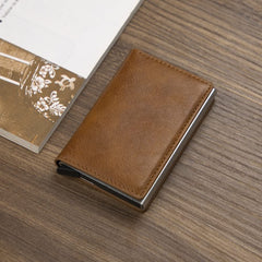 Lekla Hight Quality Wallets Men Money Bag Mini Purse Male Vintage Brown Leather Card Holder Wallet Small Smart Wallet Pocket Credit Card Holder Credit Card Wallet (Brownish yellow)
