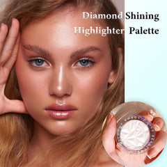 Highlighter Powder Makeup Palette, Diamond Shine Highlighter, Face Highlighter Palette with Brush, Long Lasting Lightweight Shimmer Colors for Highlighting and Contouring (Pearl White)