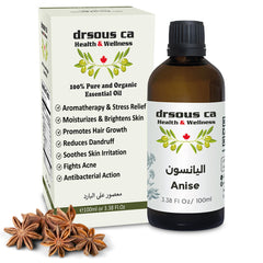 Drsous Ca Organic Anise Essential Oil 100ml | 100% Cold Pressed Star Anise Therapeutic Grade Oil for Hair Growth, Acne Treatment and Muscle Massage Relief | Made in Palestine