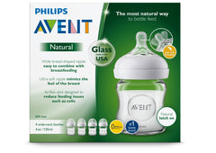 Philips AVENT Natural Glass Baby Bottle, Clear, 4oz, 4pk, SCF701/47