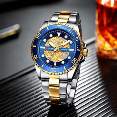 CURREN 8412 Wrist Watch Men's Quartz Sports Brand Luxury Business Waterproof Stainless Steel (TETON BLUE)