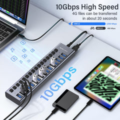 ACASIS Powered 16 Ports USB 3.2 Hub, 10Gbps Data Transfer, 96W Adapter