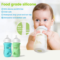 Joxodak 4 Pack Silicone Sleeves for Philips Avent Glass Bottle Food Grade Silicone Bottle Cover and 4pcs Travel Bottle Caps, Bottle Lids Replacement(for 8 oz Philips Avent Natural Glass)