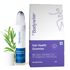 Be Bodywise 3% Rosemary 2% Anagain Hair Growth Serum Roll On (25 ml) & Biotin Gummies (30 N) with Zinc, Fiber & Multivitamins I For Hair Fall & Thinning | Stronger, Shinier Hair I30 Day Pack