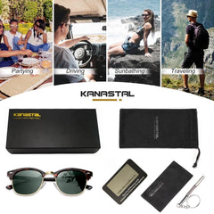 KANASTAL Polarized Horn Rimmed Sunglasses for Men and Women, Classic Half Frame Sun Glasses, Semi Rimless Shades for Womens 100% UV400 Protection Driving
