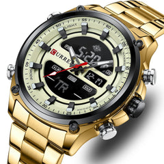 CURREN - Men's Wristwatch - Electronic, Double Movement Quartz Lighted - Sporty and Modern Style - Gift for Birthday, Anniversary, Valentine's Day and Special Dates., Golden