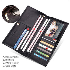 LAORENTOU Bifold Long Leather Wallets for Men Genuine Cow Leather Gift Box Packing Card Holder Men's Slim Wallet, 02 Black Crazy Horse, ONE SIZE, Bifold Wallet