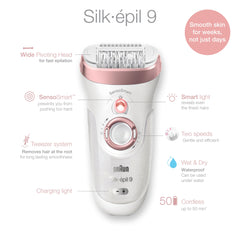 Braun Silk-Épil 9 9-561 Wet & Dry Cordless Epilator/Epilation + 6 Extras