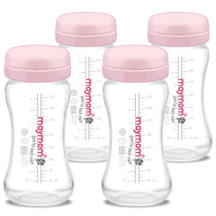 Maymom Wide-Mouth Milk Storage Collection Bottle with Travel Cap n Sealing Ring; Compatible with Avent Natural Avent Classic Bottles, Motif Luna Bottles, Ameda MYA Bottle, Spectra Bottle; Pink 4PC