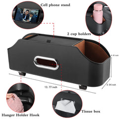HALOYIVGO Car Seat Back Organizer - Stylish & Functional Storage for Family Adventures - Cup Holders, Tissue Box & Hooks - Perfect for Kids, Road Trips & Travel (Black)
