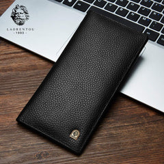 LAORENTOU Bifold Long Leather Wallets for Men Genuine Cow Leather Gift Box Packing Card Holder Men's Slim Wallet, 02 Black Crazy Horse, ONE SIZE, Bifold Wallet