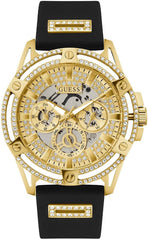 GUESS Mens 48mm Watch - Black Strap Silver Dial Silver Tone Case
