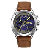 SKMEI Men's Watch Leather Strap Luxury Waterproof Fashion Business Analog Quartz Chronograph Father Gift Black Watch, 2051 - Silver Dark Brown