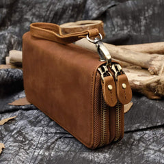 LUUFAN Men's Genuine Leather Long Wallet Chain Wallet Card holder Wallet with Coin Pocket - Brown