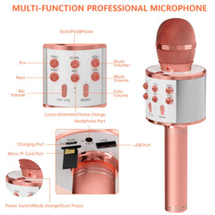 Kids Microphone for Singing, Wireless Bluetooth Karaoke Microphone for Adults, Portable Handheld Karaoke Machine, Toys for Boys and Girls Gift for Birthday Party (Rose Gold)
