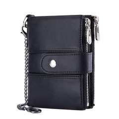 HARPIMER Leather Mens Wallet Zipper Purse Coin Wallet RFID Blocking with Chain, Coin Pocket Small Mens Bifold Wallets (Black), Black, Rfid Wallet