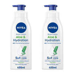 NIVEA Body Lotion for Normal to Dry Skin, Aloe & Hydration, 5in1 Complete Care, with Deep Moisture Serum, 48H Fast Refreshing Moisture, 2x400ml - Pack of 2