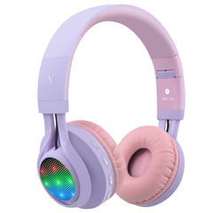 Riwbox WT-7S Kids Bluetooth Headphones Light Up, Foldable Stero Wireless Headset with Microphone and Volume Control for PC/Tablet/TV/Travel - Purple