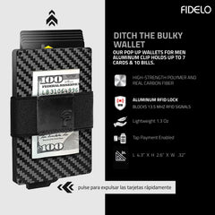 Fidelo Minimalist Wallet for Men - Slim Credit Card Holder RFID Mens Wallets with Magnetic Money Clip - Black Nylon and Carbon Fiber