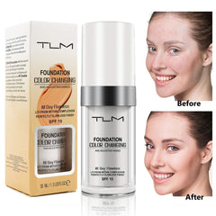 TLM Foundation Liquid,Concealer Cover Cream,Flawless Colour Changing Foundation Makeup,Warm Skin Tone, Cosmetics for Women and Girls