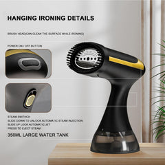 MOLOR Portable Steamer for Clothes, Handheld Garment Steamer With 350ml Water Tank,30-Second Fast Heat-up, Auto-Off,1500W Powerful Fabric Wrinkle Remover for Home And Travel (Black)