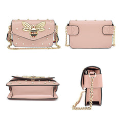 Beatfull Designer Bee Purse Fashion Crossbody Bags with Pearl for Women Pu Leather Shoulder Clutch Handbags - Rose