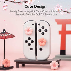 GeekShare 4PCS Silicone game console Thumb Grip Caps, Kawaii Cherry Blossom Joystick Cover Compatible with Switch/OLED/Switch Lite (Sakura)